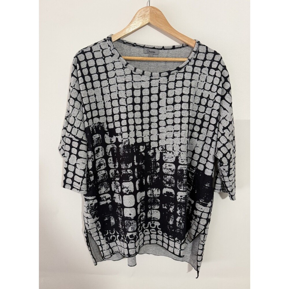 Shana Top Womens Large Gray 3/4 Sleeve Lagenlook Art to wear Soft  Blosue